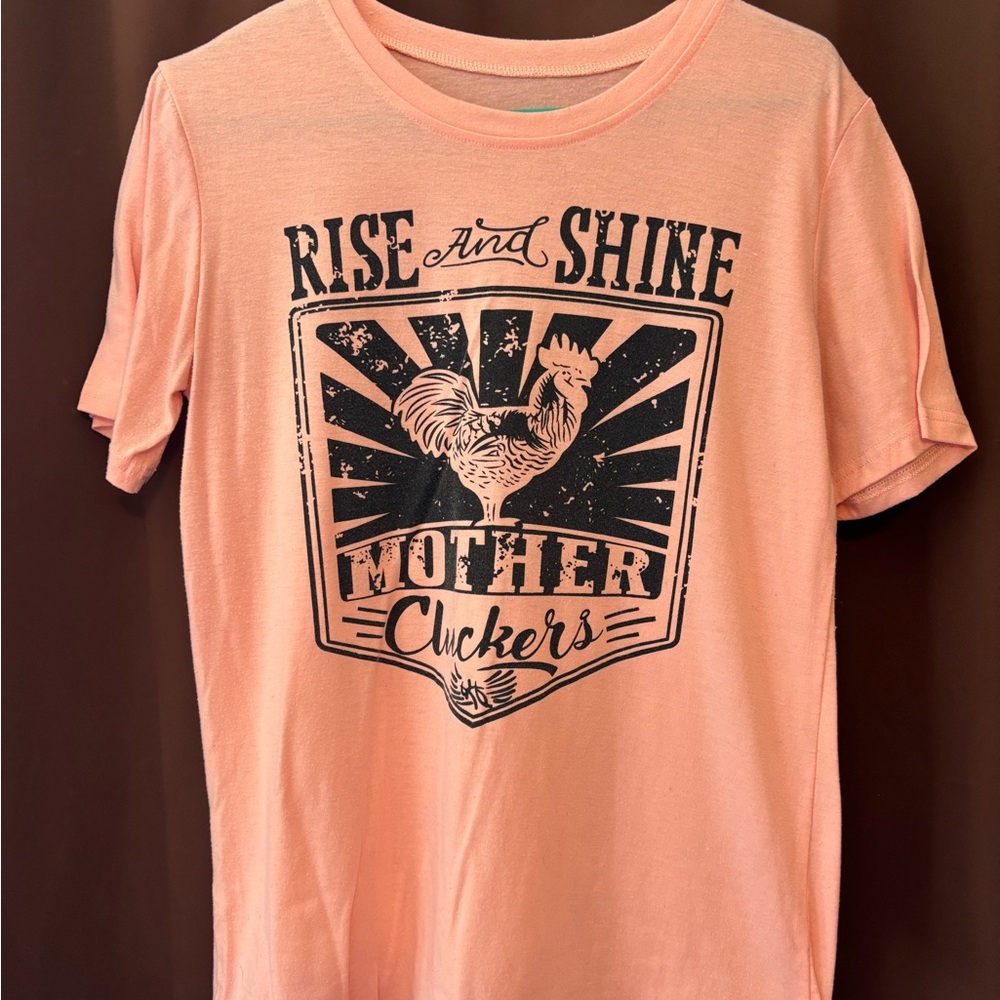Rise and Shine Graphic Tee - Peach with Black Print